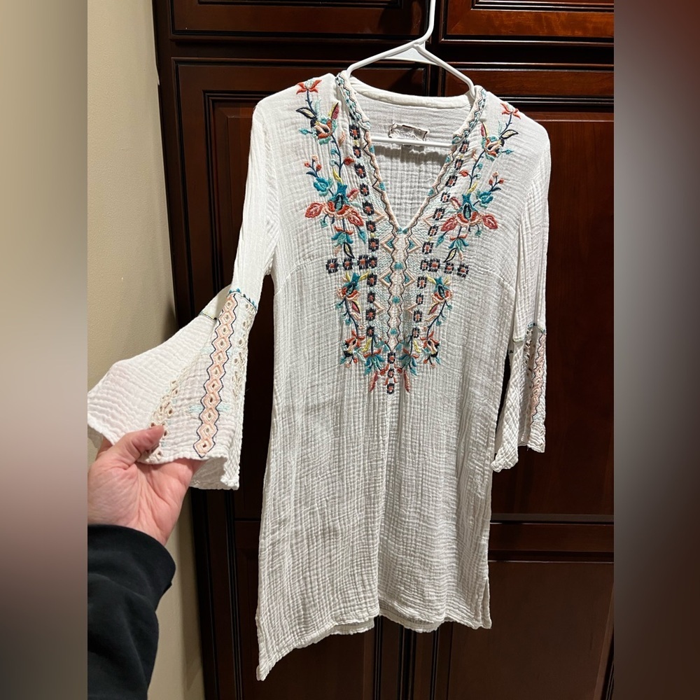 Johnny Was Women’s White Lined Multicolored Embroidery Tunic Dress - XS - Picture 5 of 7
